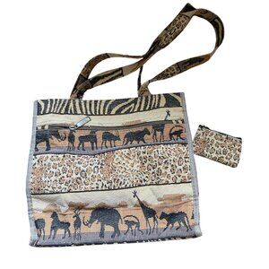 Jade Tapestry Safari-Themed Tote Bag Includes Matching Coin Pouch